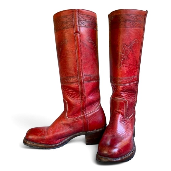 FRYE horse stitching embroidered campus boots size 5.5 women’s tall - Picture 9 of 15